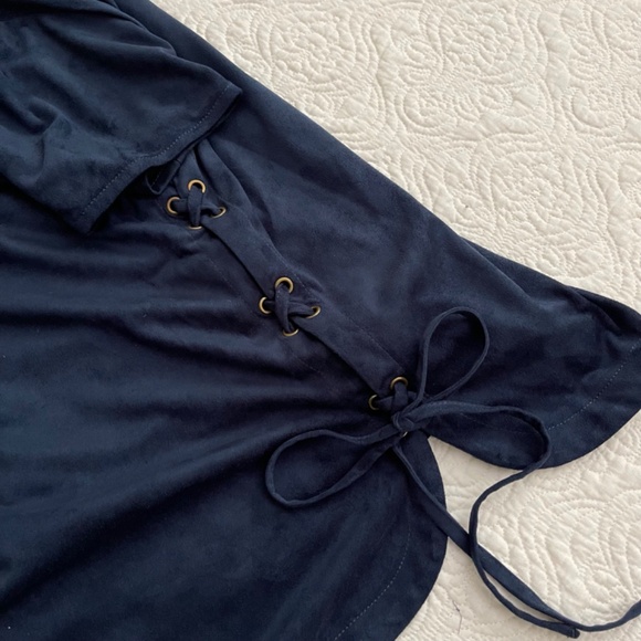 INFLUENCE Faux Suede Top Lace Up Sides Navy Blue Size 8 - Picture 6 of 15